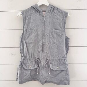 St. Tropez Linen Gray Vest Zip Front Hooded Sz Medium